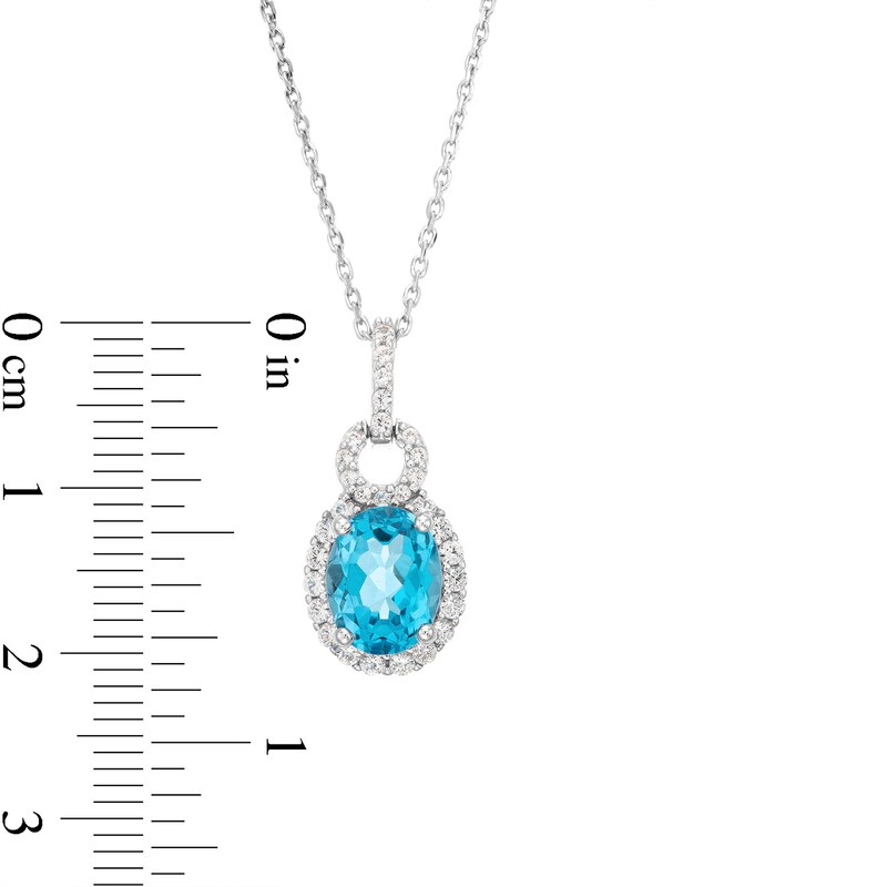 Main Image 7 of Oval Swiss Blue Topaz and White Lab-Created Sapphire Doorknocker Pendant, Ring and Drop Earrings Set in Sterling Silver