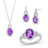 Thumbnail Image 1 of Oval Amethyst and White Lab-Created Sapphire Doorknocker Pendant, Ring and Drop Earrings Set in Sterling Silver