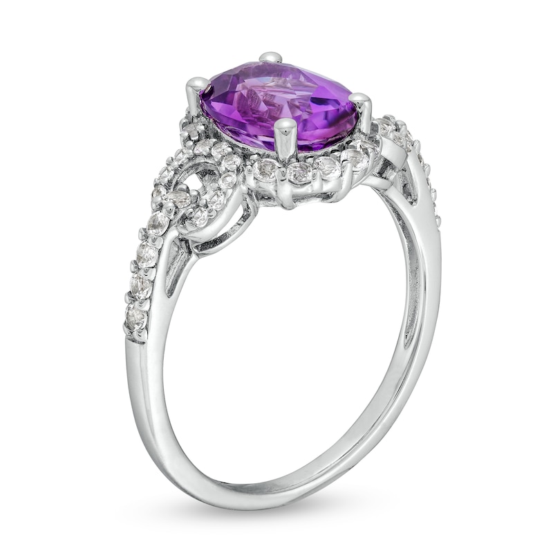 Main Image 3 of Oval Amethyst and White Lab-Created Sapphire Doorknocker Pendant, Ring and Drop Earrings Set in Sterling Silver