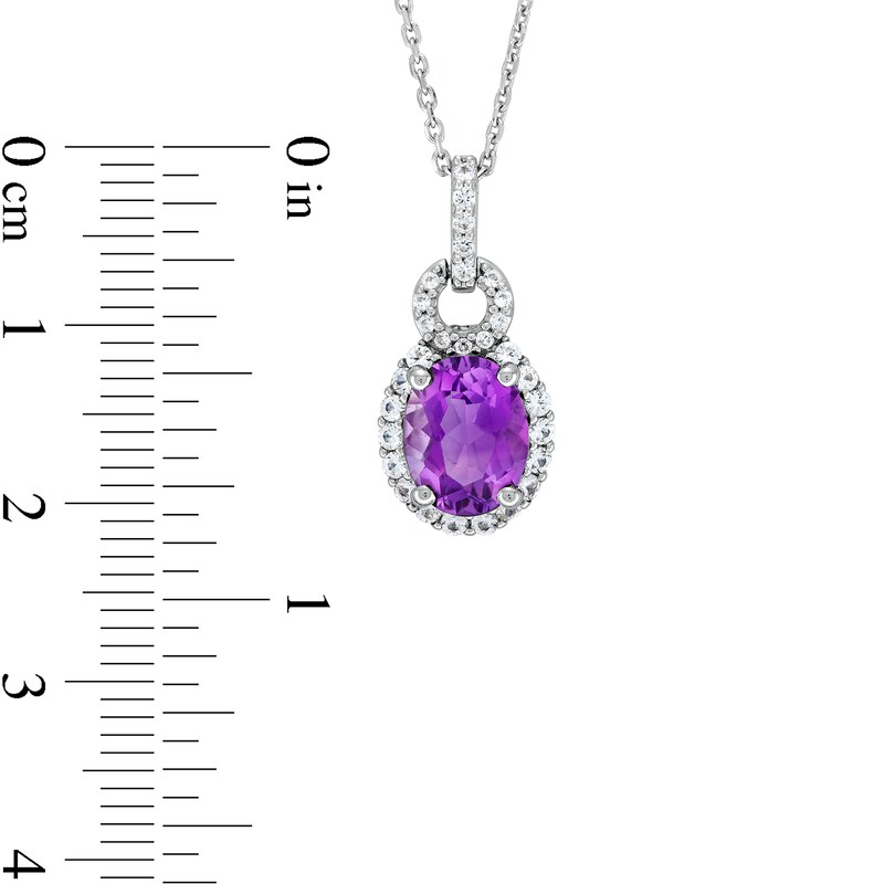 Main Image 6 of Oval Amethyst and White Lab-Created Sapphire Doorknocker Pendant, Ring and Drop Earrings Set in Sterling Silver