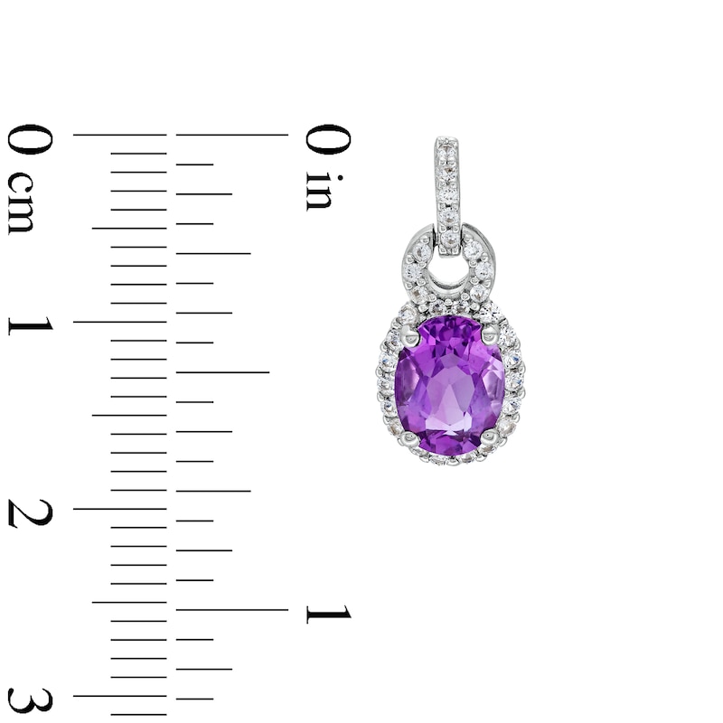 Main Image 7 of Oval Amethyst and White Lab-Created Sapphire Doorknocker Pendant, Ring and Drop Earrings Set in Sterling Silver