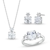 Thumbnail Image 1 of Cushion-Cut White Lab-Created Sapphire Pendant, Ring and Stud Earrings Set in Sterling Silver