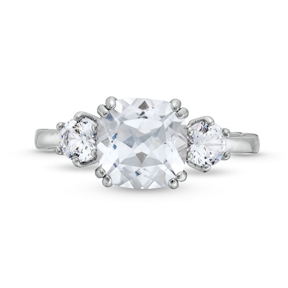 Cushion-Cut White Lab-Created Sapphire Pendant, Ring and Stud Earrings Set in Sterling Silver