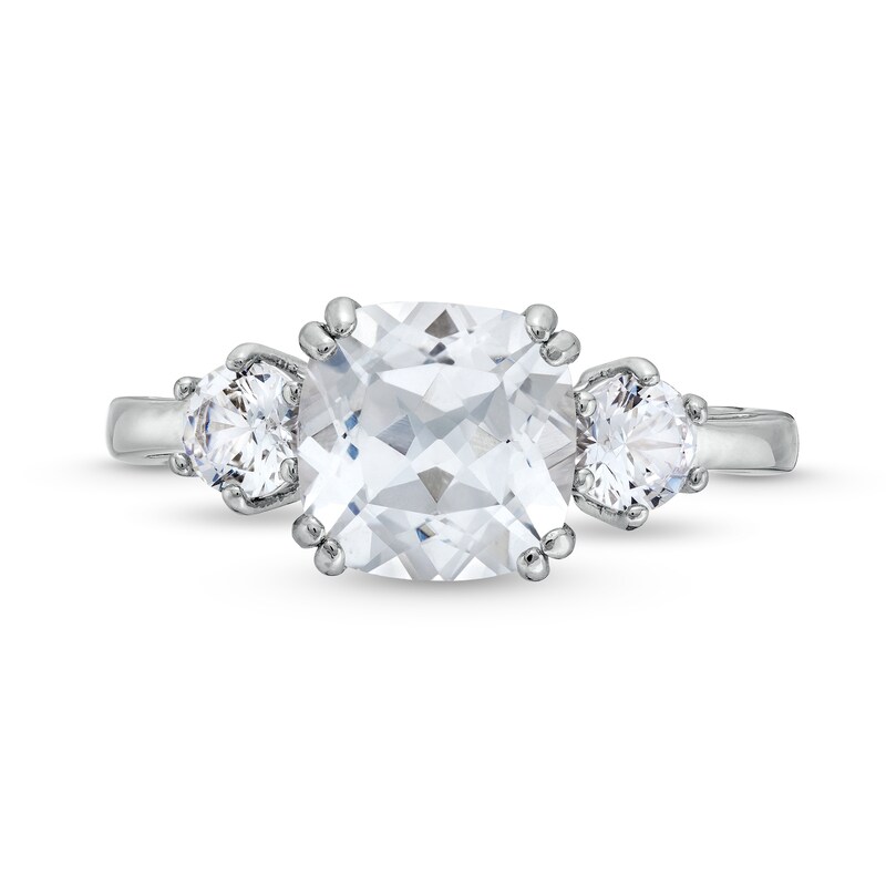 Main Image 4 of Cushion-Cut White Lab-Created Sapphire Pendant, Ring and Stud Earrings Set in Sterling Silver