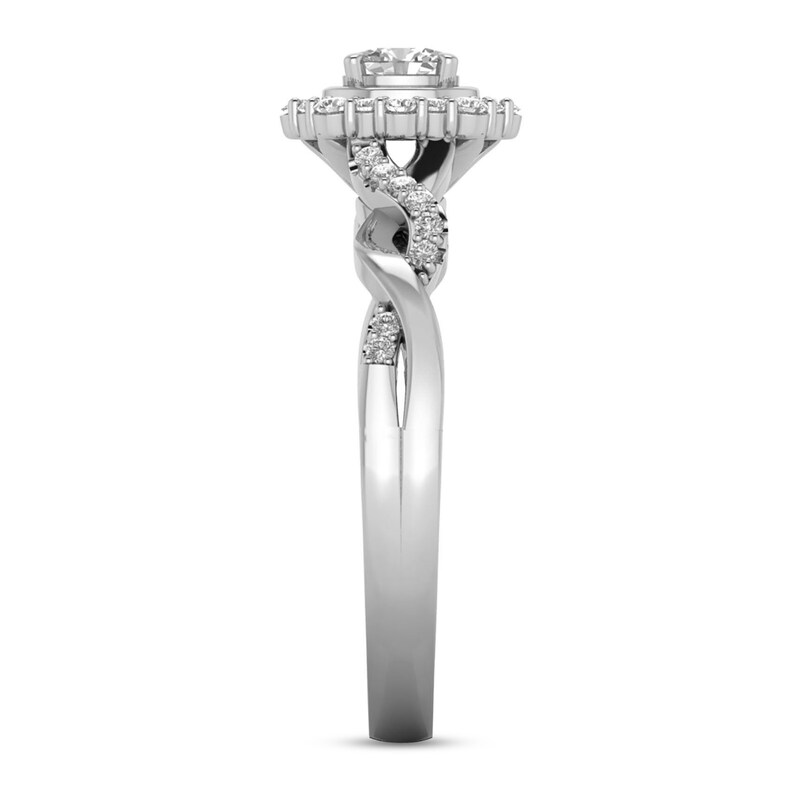 Main Image 2 of 1/3 CT. T.W. Oval Diamond Scallop Frame Twist Shank Ring in 10K White Gold