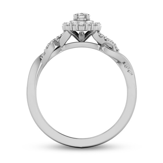 1/3 CT. T.w. Oval Diamond Scallop Frame Twist Shank Ring in 10K White Gold