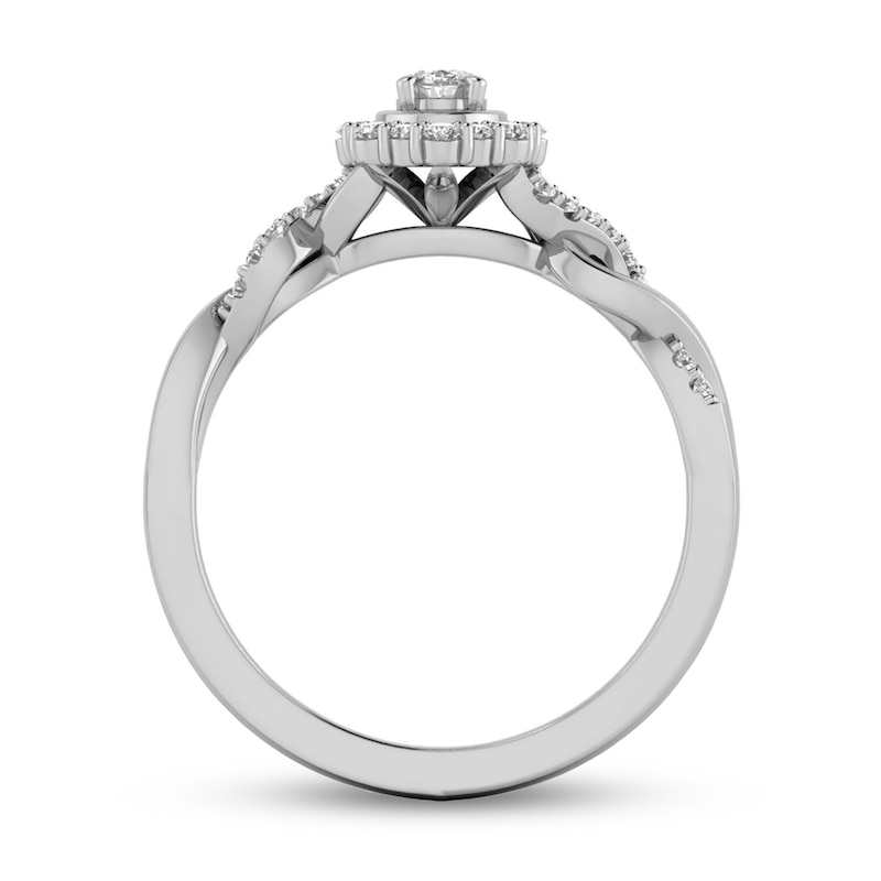 Main Image 3 of 1/3 CT. T.W. Oval Diamond Scallop Frame Twist Shank Ring in 10K White Gold