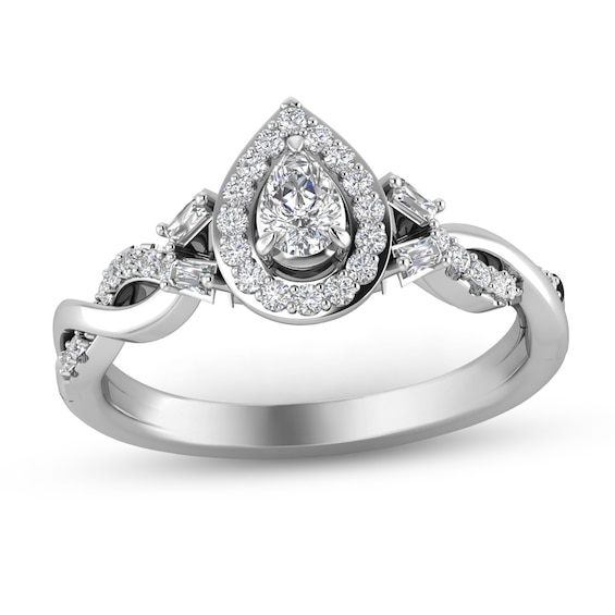 1/3 CT. T.w. Pear-Shaped Diamond Frame Twist Shank Ring in 10K White Gold
