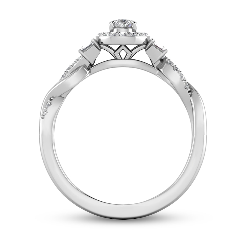 Main Image 3 of 1/3 CT. T.W. Pear-Shaped Diamond Frame Twist Shank Ring in 10K White Gold