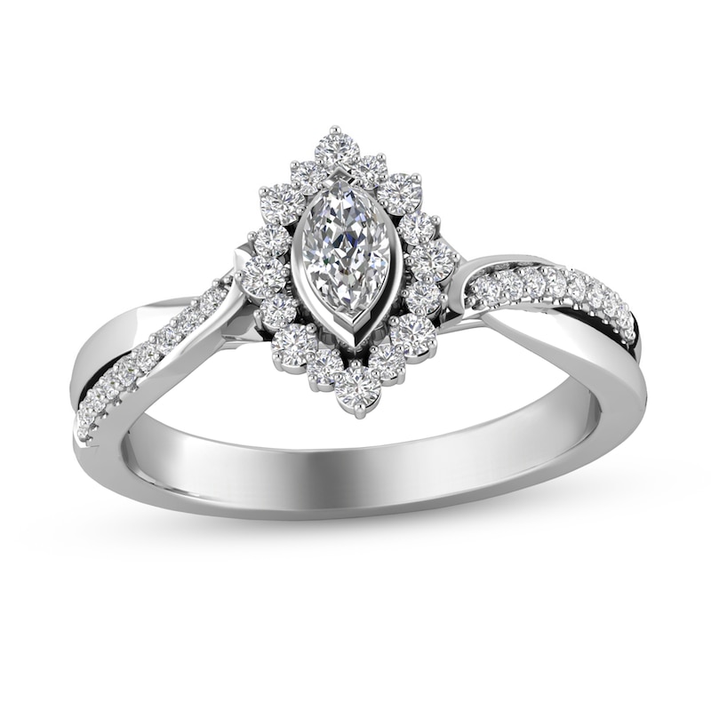 Main Image 1 of 1/3 CT. T.W. Marquise-Cut Diamond Shadow Frame Twist Shank Ring in 10K White Gold