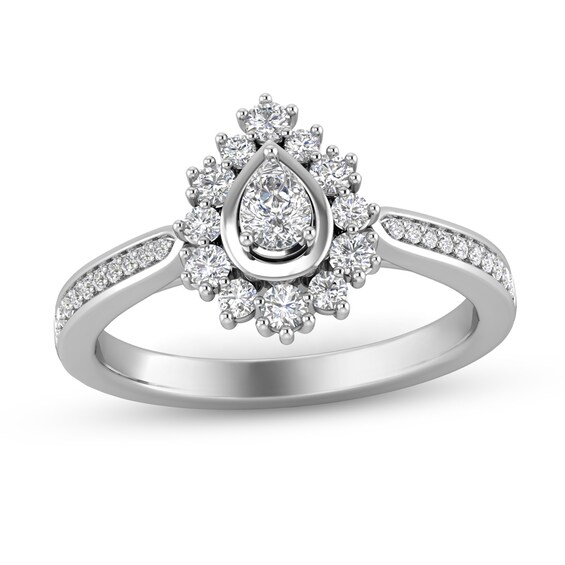 3/8 CT. T.w. Pear-Shaped Diamond Polished Frame Ring in 10K White Gold