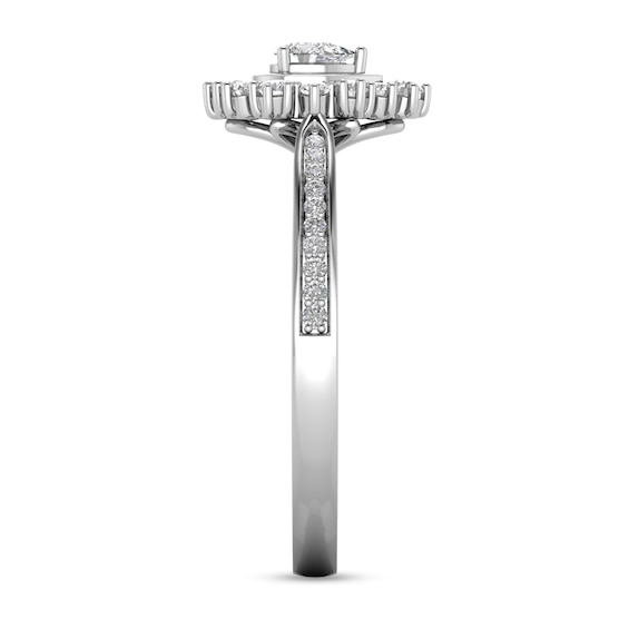 3/8 CT. T.w. Pear-Shaped Diamond Polished Frame Ring in 10K White Gold