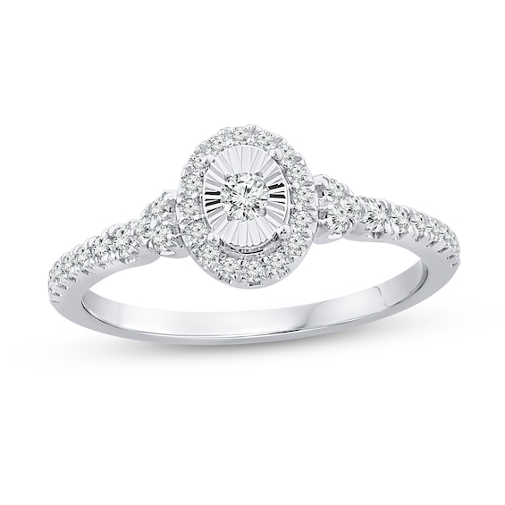 1/3 CT. T.w. Diamond Oval Frame Tri-Sides Ring in 10K White Gold