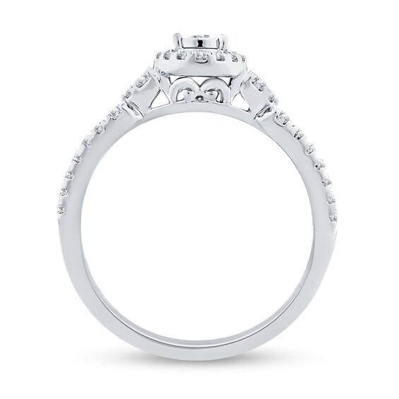 1/3 CT. T.w. Diamond Oval Frame Tri-Sides Ring in 10K White Gold