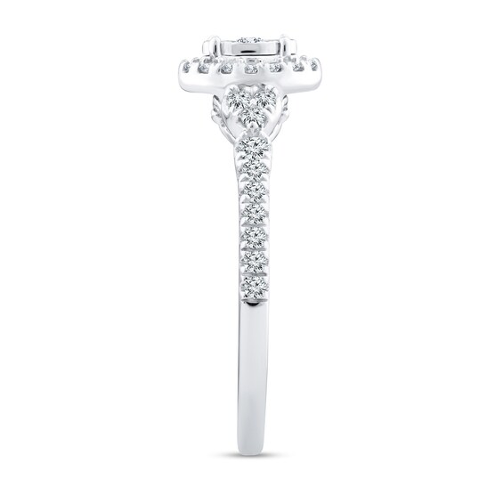 1/3 CT. T.w. Diamond Oval Frame Tri-Sides Ring in 10K White Gold