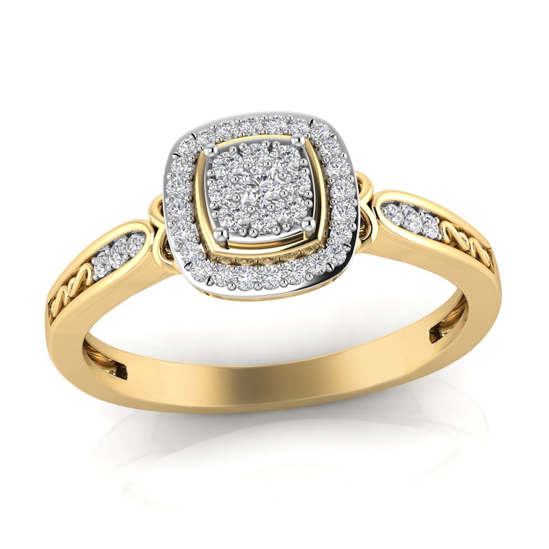 Main Image 1 of 1/6 CT. T.W. Cushion Multi-Diamond Polished Frame Ring in 10K Gold