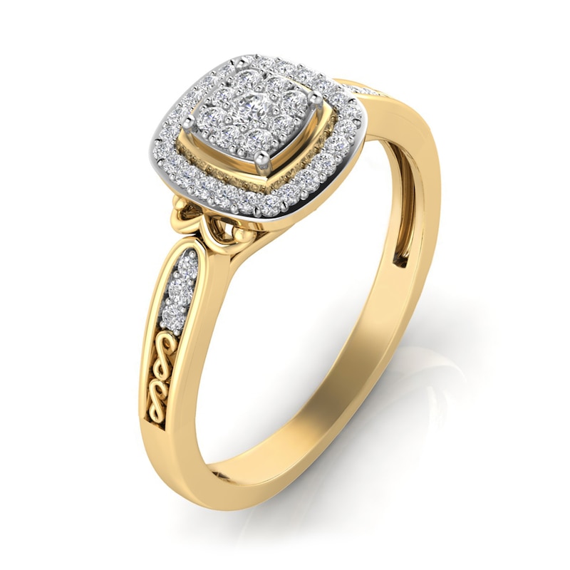 Main Image 2 of 1/6 CT. T.W. Cushion Multi-Diamond Polished Frame Ring in 10K Gold