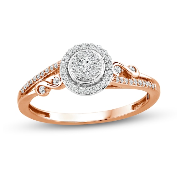 1/5 CT. T.w. Multi-Diamond Frame Scrollwork Split Shank Ring in 10K Two-Tone Gold