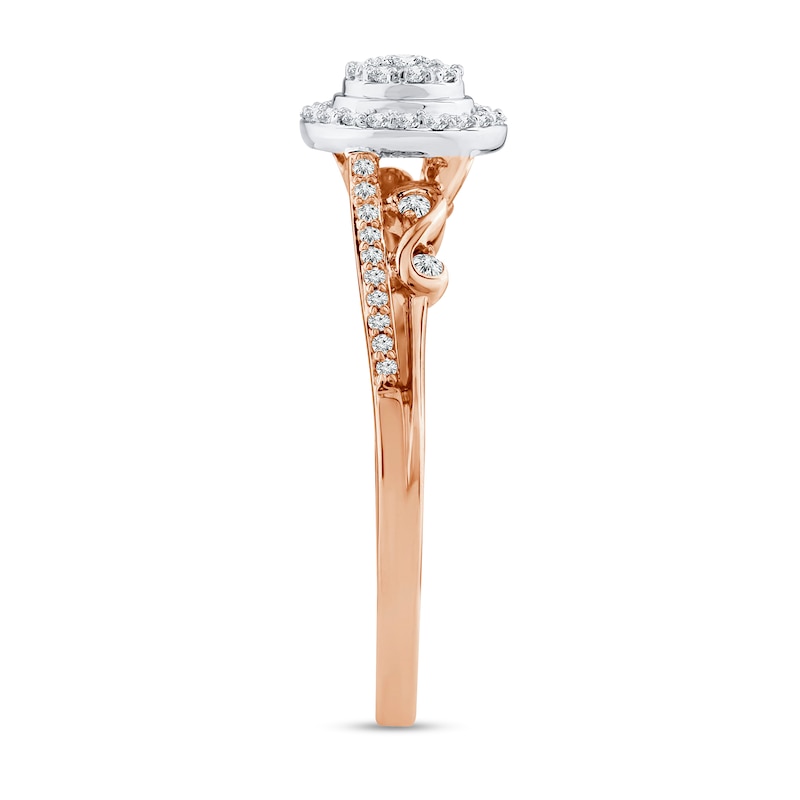 Main Image 3 of 1/5 CT. T.W. Multi-Diamond Frame Scrollwork Split Shank Ring in 10K Two-Tone Gold