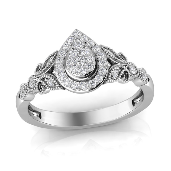 1/5 CT. T.w. Pear Multi-Diamond Frame Butterfly Vintage-Style Ring in 10K White Gold
