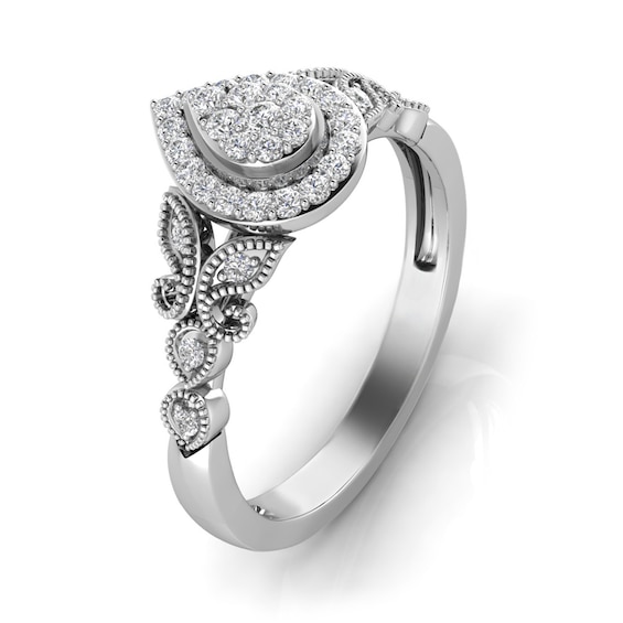1/5 CT. T.w. Pear Multi-Diamond Frame Butterfly Vintage-Style Ring in 10K White Gold