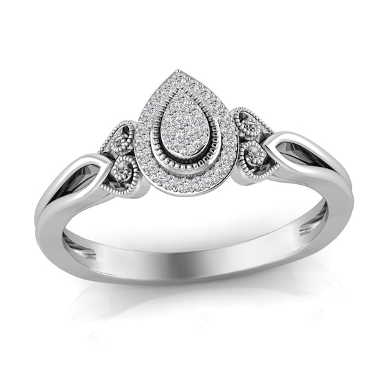 1/20 CT. T.w. Pear Multi-Diamond Teardrop Frame Vintage-Style Promise Ring in 10K White Gold