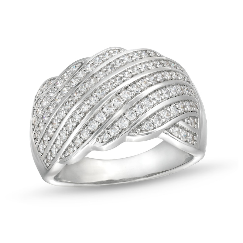 Main Image 1 of 3/4 CT. T.W. Diamond Linear Multi-Row Rolling Wave Ring in 10K White Gold