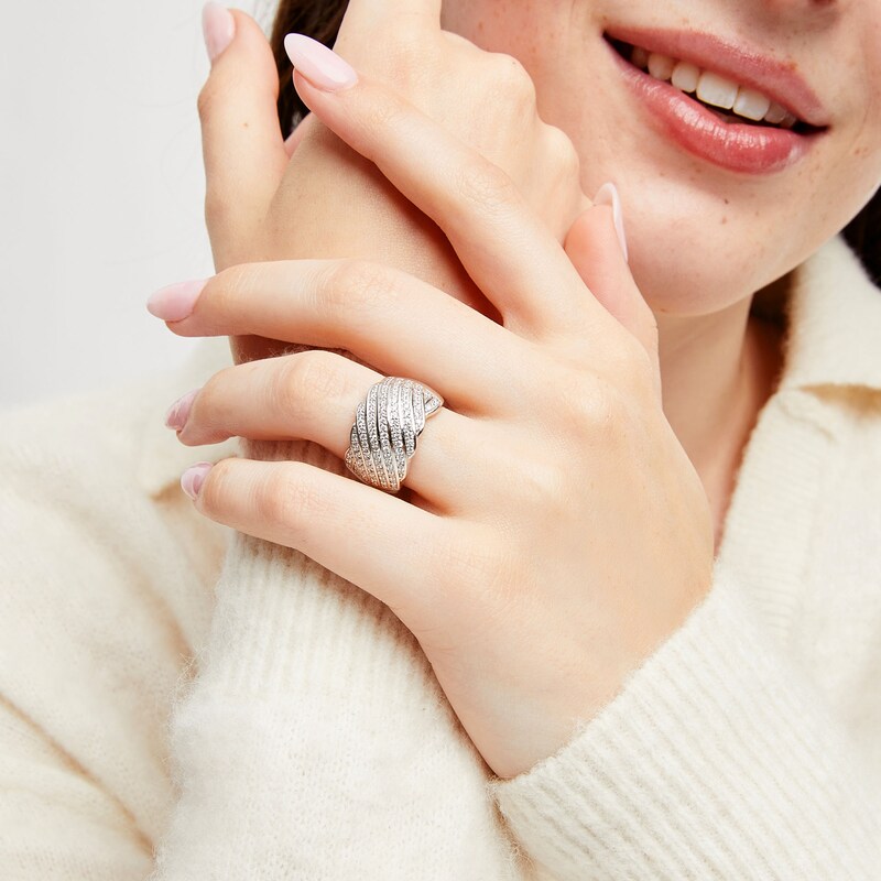 Main Image 2 of 3/4 CT. T.W. Diamond Linear Multi-Row Rolling Wave Ring in 10K White Gold