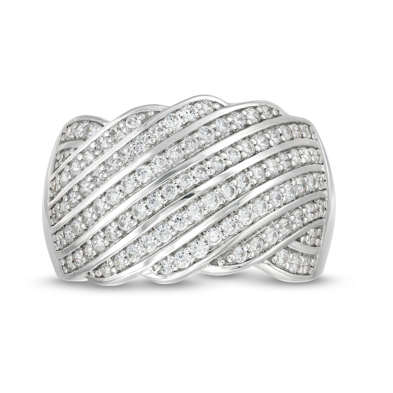 Main Image 4 of 3/4 CT. T.W. Diamond Linear Multi-Row Rolling Wave Ring in 10K White Gold