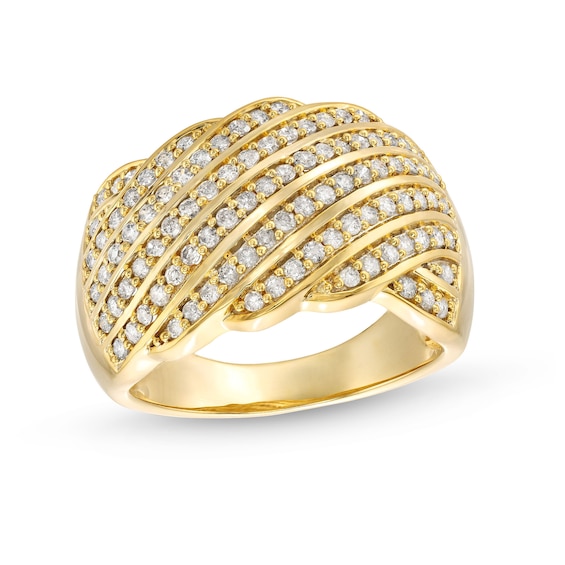 3/4 CT. T.w. Diamond Linear Multi-Row Rolling Wave Ring in 10K Gold
