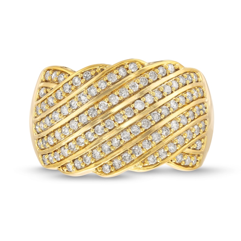 Main Image 4 of 3/4 CT. T.W. Diamond Linear Multi-Row Rolling Wave Ring in 10K Gold