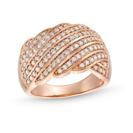 3/4 CT. T.W. Diamond Linear Multi-Row Rolling Wave Ring in 10K Rose Gold