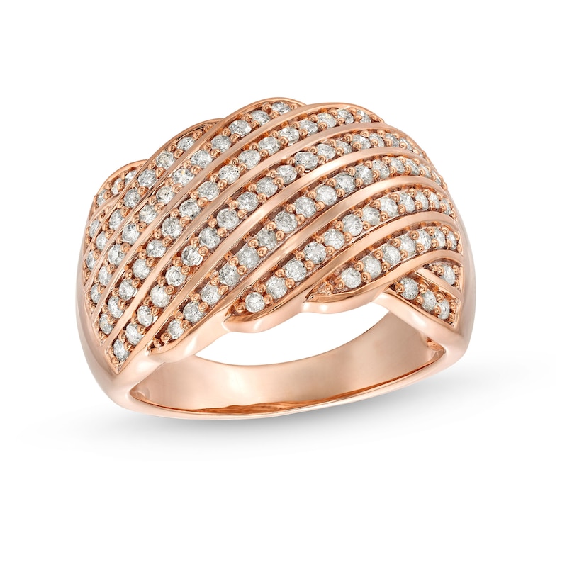 Main Image 1 of 3/4 CT. T.W. Diamond Linear Multi-Row Rolling Wave Ring in 10K Rose Gold