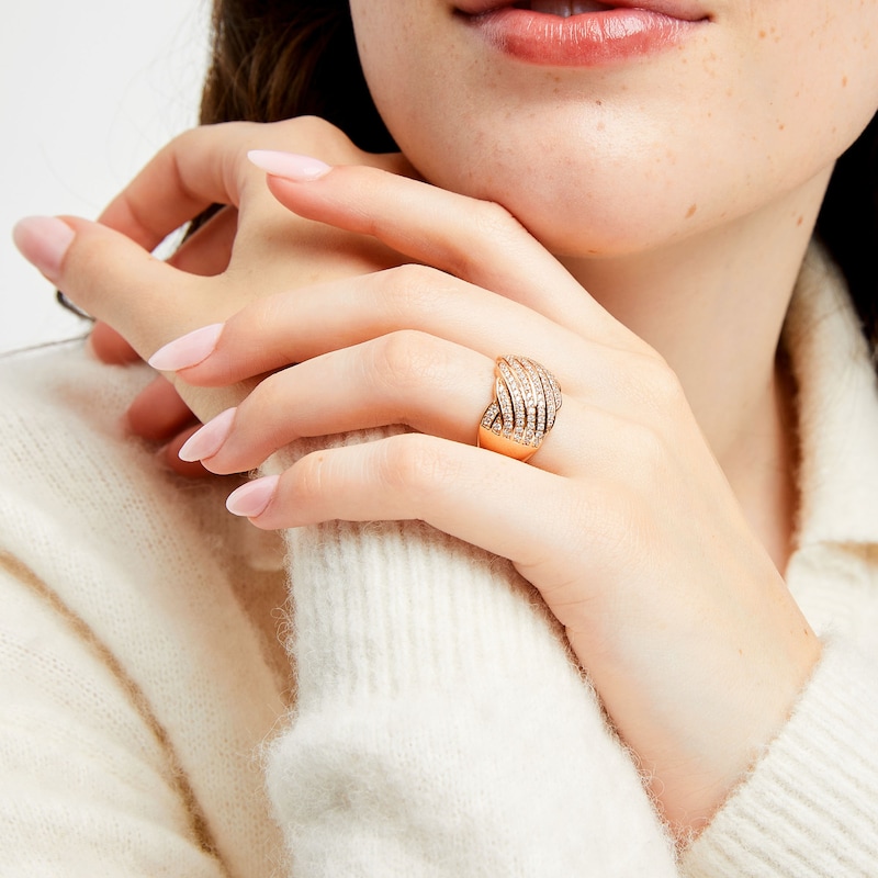 Main Image 2 of 3/4 CT. T.W. Diamond Linear Multi-Row Rolling Wave Ring in 10K Rose Gold