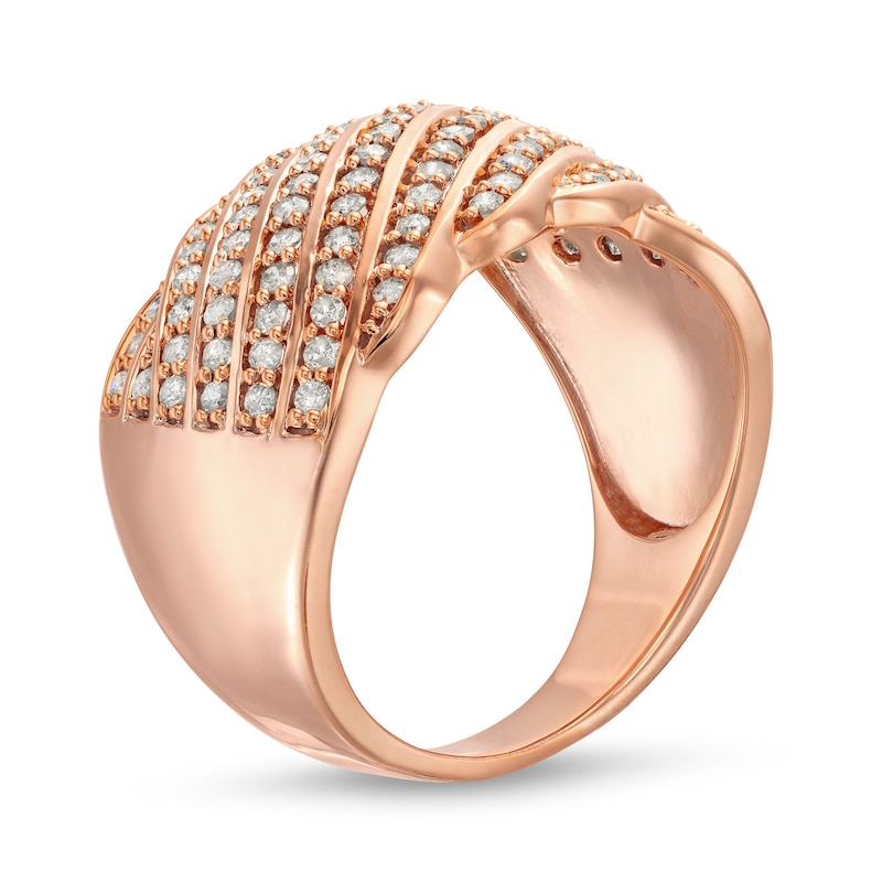 Main Image 3 of 3/4 CT. T.W. Diamond Linear Multi-Row Rolling Wave Ring in 10K Rose Gold