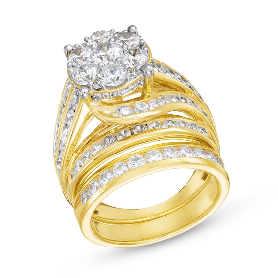 Multi-Diamond Swirl Ring Set