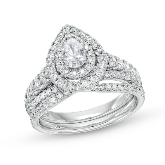 Pear-Shaped Diamond Criss-Cross Ring Set