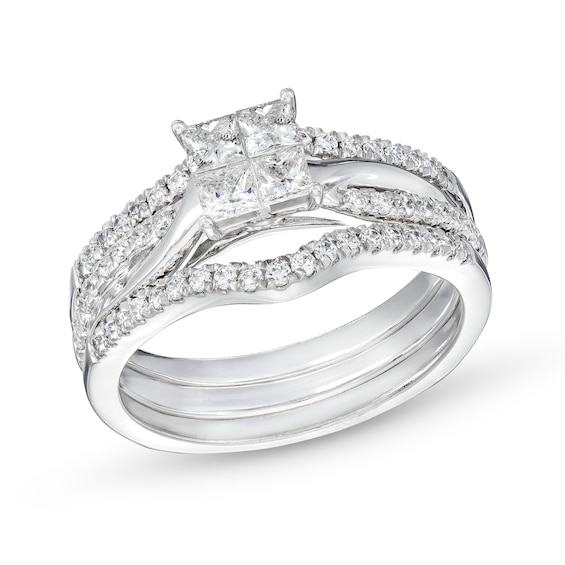 Quad Princess-Cut Diamond and Guard Ring Set