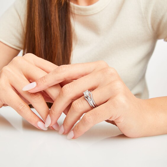 Quad Princess-Cut Diamond and Guard Ring Set
