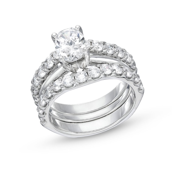 Certified Oval Lab-Grown Diamond and Contour Guard Ring Set