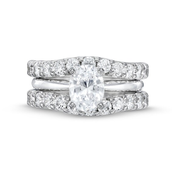 Certified Oval Lab-Grown Diamond and Contour Guard Ring Set