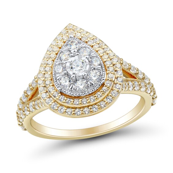 1 CT. T.w. Pear Multi-Diamond Split Shank Vintage-Style Engagement Ring in 10K Gold