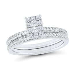 1/2 CT. T.W. Emerald Multi-Diamond Scallop Frame Bridal Set in 10K White Gold