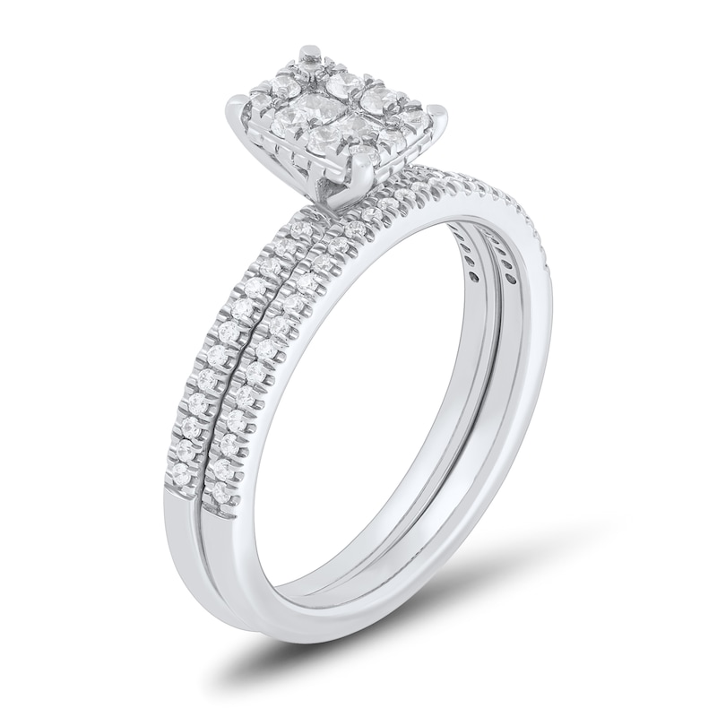 Main Image 2 of 1/2 CT. T.W. Emerald Multi-Diamond Scallop Frame Bridal Set in 10K White Gold