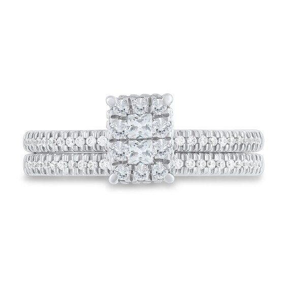 1/2 CT. T.w. Emerald Multi-Diamond Scallop Frame Bridal Set in 10K White Gold