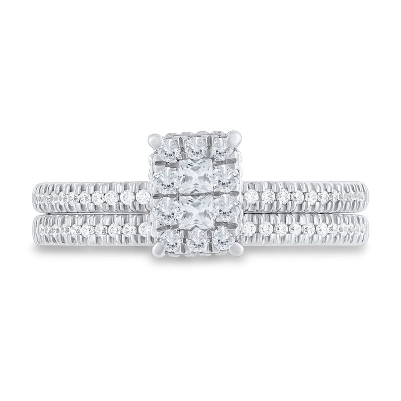Main Image 3 of 1/2 CT. T.W. Emerald Multi-Diamond Scallop Frame Bridal Set in 10K White Gold