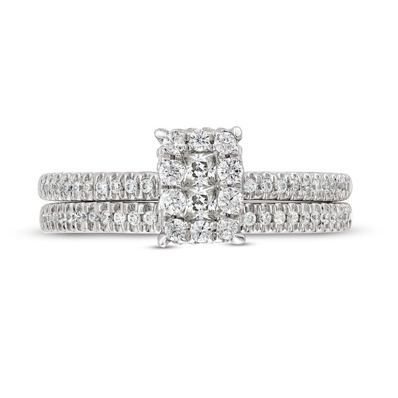1/2 CT. T.w. Emerald Multi-Diamond Scallop Frame Bridal Set in 10K White Gold