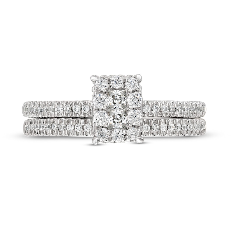 Main Image 4 of 1/2 CT. T.W. Emerald Multi-Diamond Scallop Frame Bridal Set in 10K White Gold