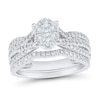 Thumbnail Image 1 of 1 CT. T.W. Oval Multi-Diamond Triple Row Split Shank Bridal Set in 10K White Gold