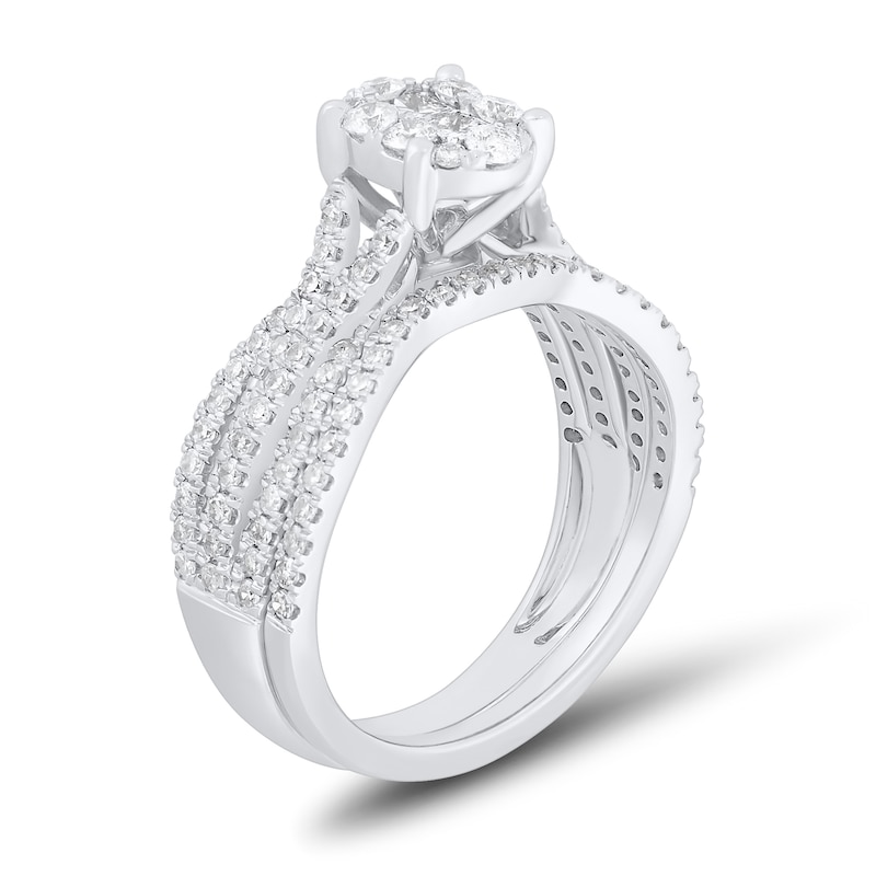 Main Image 2 of 1 CT. T.W. Oval Multi-Diamond Triple Row Split Shank Bridal Set in 10K White Gold